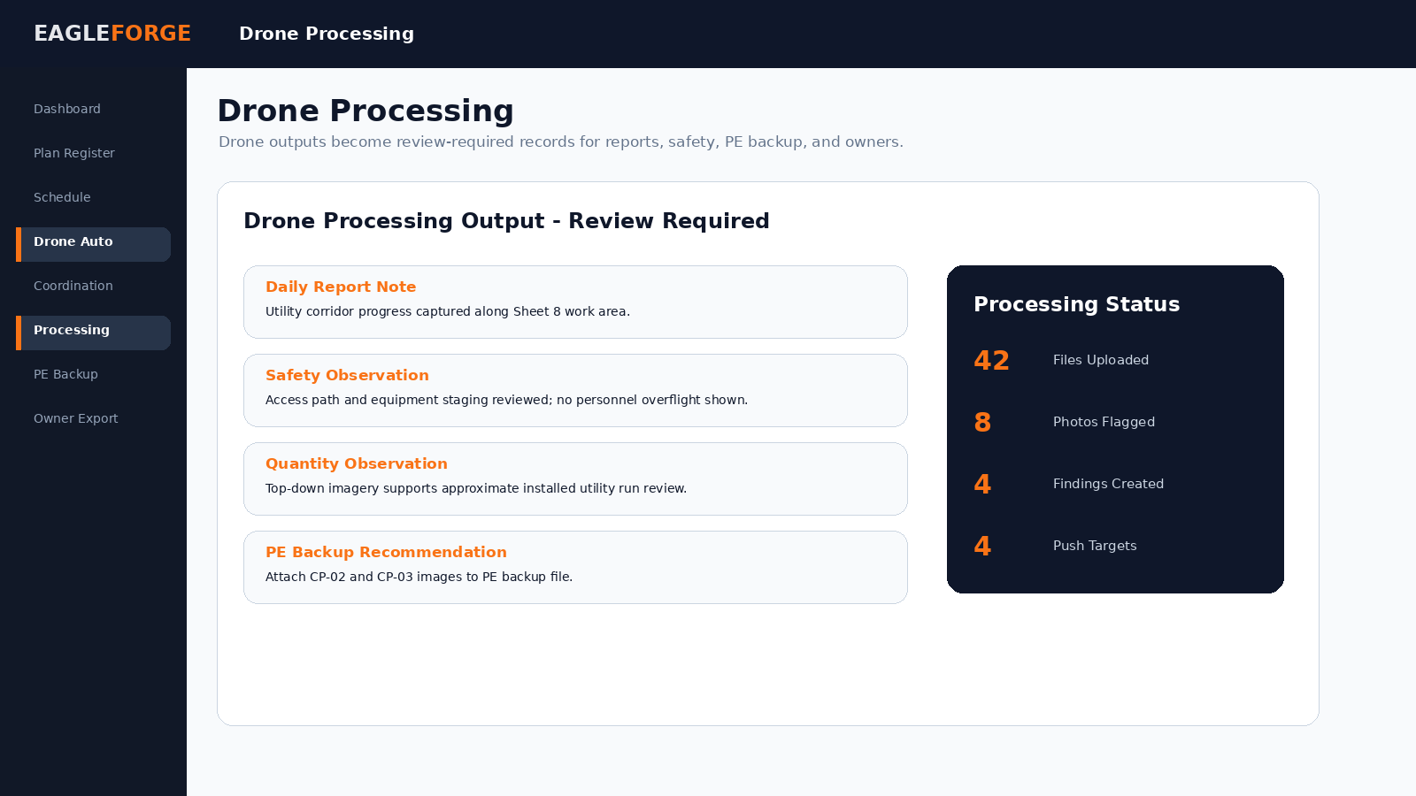 EagleForge Drone Processing Screenshot